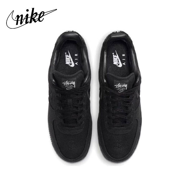 Nike Stussy Air Force 1 Black 純黑 低幫復古運動鞋 麻布休閒鞋 男女同款#特價下殺
